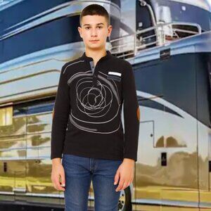 KOOL KIDS Sportswear Abstract Graphic Black Long Sleeve Shirt Boys Sz 16